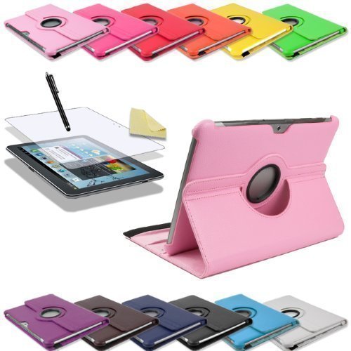 3in1 SET 360° Edle Schutztasche für Samsung Galaxy Tab 2 10.1 P5100 P5110 + Folie + Pen Tasche Etui Hülle (Rosa)