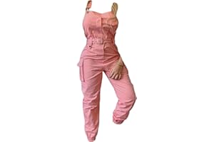 ORANDESIGNE Salopette Cargo Femme sans Manches Combinaisons Ceinturées à Bretelles Réglables Mode Pantalon à Bavette Décontracté avec Poches