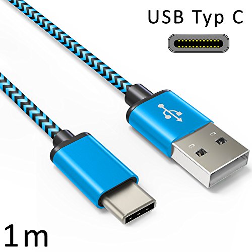 Original COVERLOUNGE – Nylon USB Typ C Kabel [3-Pack] / Datenkabel / Ladekabel [2.1 A] für alle Huawei Smartphones mit USB Typ C Anschluss | Farbe: Blau | Länge: 1 Meter / 1m - 3
