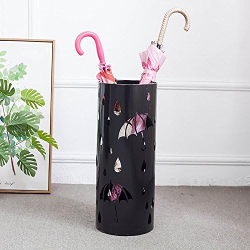 Umbrella Stands WSSF- Iron Metal Carved Free Standing Canes/Walking Stick Stand Storage Holder Rack Round Umbrella Bucket Long/Short Umbrella Shelf With Hooks And Drip Tray,20*50cm (Color : Black)