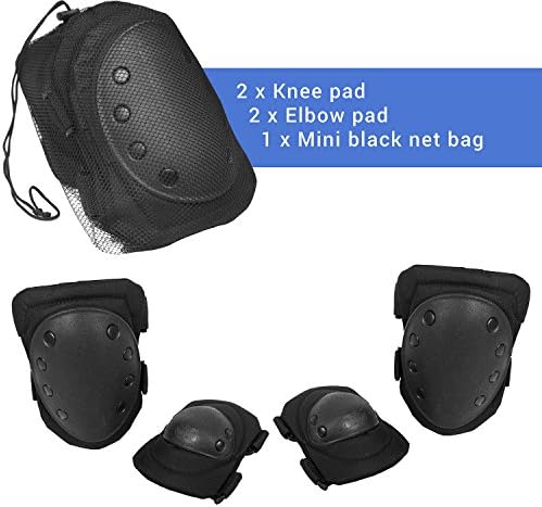 Sports Knee Pad & Elbow Guard with Long Adjustable Straps.Protective Black Pads help prevent Injuries from sports like Skateboarding, Skating, Rollerblading, Hoverboards, Extreme Sports & Biking