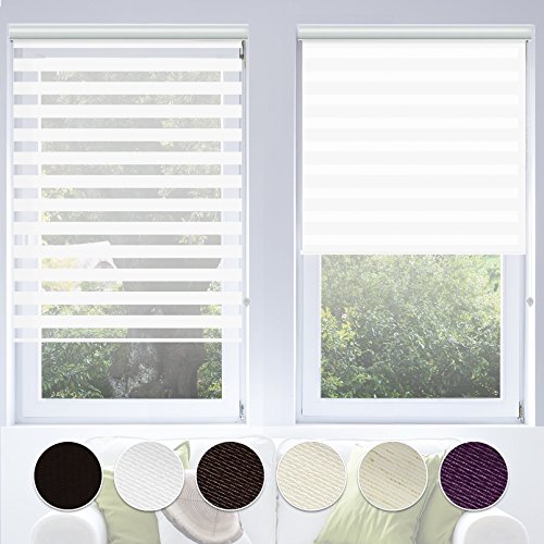Doppelrollo VarioLight mit Kassette | Duo-Rollo flexibel einstellbar - blickdicht oder transparent | Größe wählbar (90 cm Breite x 150 cm Länge) | Weiss