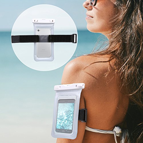 kwmobile VerschlieÃŸbare Smartphone Outdoor Beachbag Tasche - SchutzhÃ¼lle mit Armschlaufe - Schwimmt im Wasser - Handy Beach Bag in WeiÃŸ Transparent