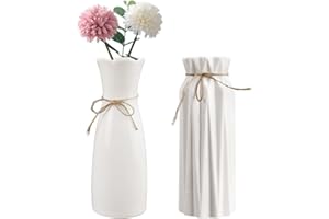 SCHYIDA 2 Stück Keramik Vasen Weiße Blumenvasen Vintage Weiß 20CM Vasen Keramik Vintage Blumenvasen Set Weiße Vasen Deko Vasen Modern Keramik Pampasgras Vase Blumenvasen Weiss Porzellan als Deko