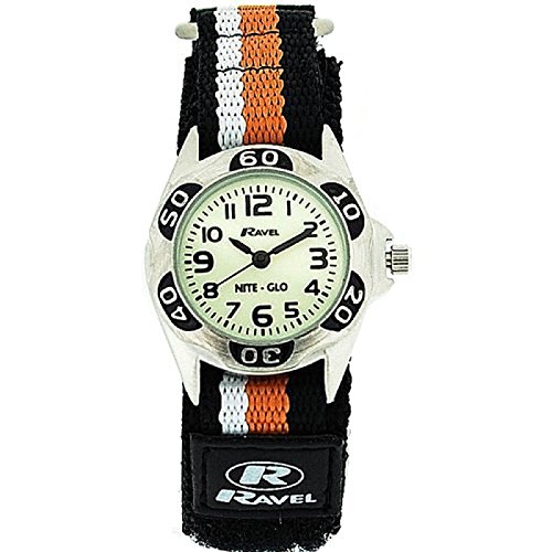 RAVEL NITE-GLO Quarz-Armbanduhr fr jungen mit leuchtendem Ziffernblatt und schwarz-orange-weiem Klettband R1704.8 RAVEL NITE-GLO Quarz-Armbanduhr fr jungen mit leuchtendem Ziffernblatt und schwarz-orange-weiem Klettband R1704.8
