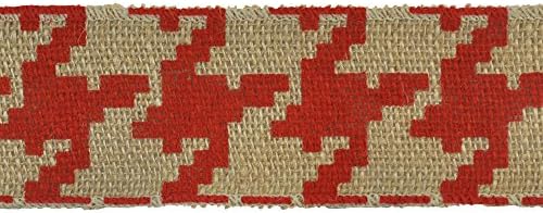 BELAGIO Enterprises 2-3/8-inch Houndstooth Natural Burlap Trim 10 Yards, Red