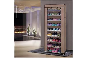 Alightup Rangement Armoire étagères à Chaussures 10 Couches Meubles à Chaussures avec Housse, 58 x 29 x 160 cm, Marron