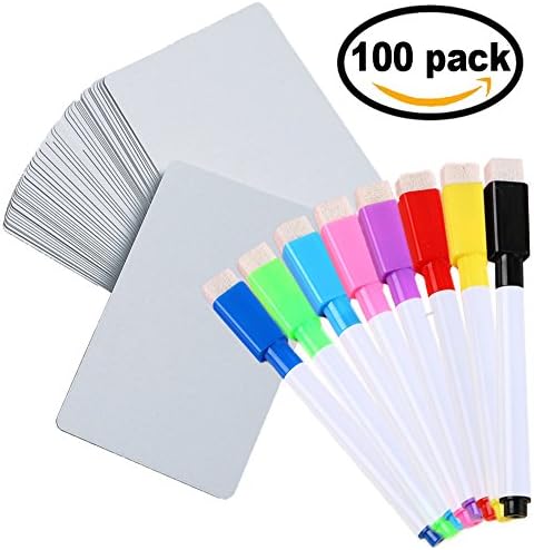 DOER - DIY Blank Playing Cards Set- With 8 Assorted Colors Dry Eraser Marker- Reusable- For Card Games | Flash Cards | Business Cards- Deck Of 100 (0.076cm(Card Thickness))