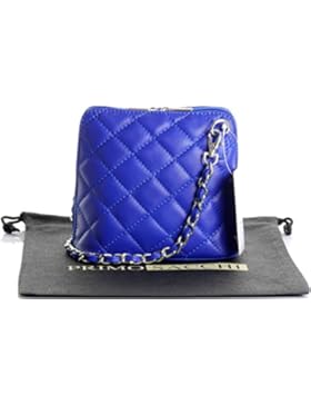 Primo Sacchi® italienisches königliches blaues Leder klein/Mikro gesteppte Umhängetasche Handtasche, mit Metallkette...