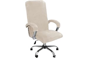 NLCYYQ Office Chair Cover Velvet Computer Chair Cover Stretch Rotating Chair Cover Removable Swivel Slipcover Boss Chair Cover Protectors High Back Large (Beige,Medium)