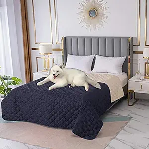 RBSC Home Waterproof Blanket Dog Bed Cover Non Slip Large Sofa Cover Incontinence Mattress Protectors for Pets Dog Cat with 1 Brush (86x82, darkblue)