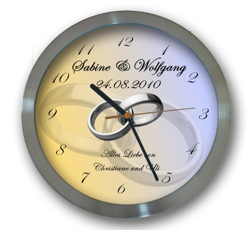 Hochzeit - Funkuhr mit Aluminiumrahmen 25cm - individuelle Motivuhr mit Ihrem Wunschtext