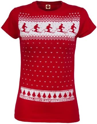 Retro Winter Ski Fair isle T-shirt - Womens - Cherry Red - fun alternative to a christmas jumper