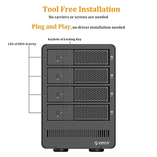 ORICO 9548RU3 4 Bay USB 3.0 Type A and Type C SATA HDD RAID Gehäuse für 3.5 Zoll HDD/SSD – Mit 12V/6.5A Stecker –Schwarz - 5