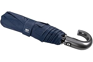 Ombrello Pieghevole Blu Uomo Automatico - Ombrello Leggero Antivento con Manico Curvo e Apri Chiudi Automatico - Tessuto in Microfibra Resistente Impermeabile - Diametro 118 cm - Perletti Technology