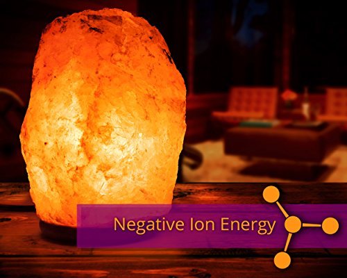 Natural Himalayan Rock Salt Lamp 6-7 lbs with Wood Base, Electric Wire & Bulb by HemingWeigh - 6