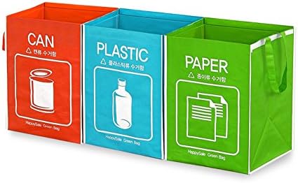 Waste Recycle Bag Separate Recycle Bin Waterproof Baskets 3 Pieces Compartment Container - Handling bag Type Easy Carrying