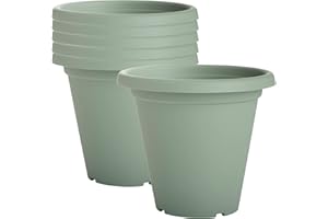 Clever Pots Plastic Plant Pot, 6x 20cm Plant Pots Outdoor Indoor, Flower Pot, Large Round Garden Planters with Drainage Holes, Lightweight & Weather Resistant, Ideal for Decking & Patios, Sage