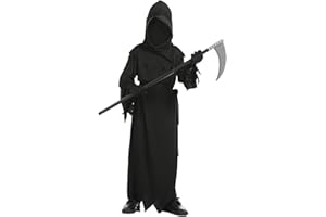TRACYCY Sensenmann Kostüm Kinder Fasching Cosplay Horror Spectre Ghost Hellraiser Scythe Reaper Anzug mit Zubehör für Halloween Karneval Geburtstag Party Verkleidung Costume, 5-14 Jahre