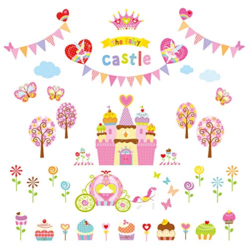 Preisvergleich Produktbild Decowall DW-1207 Süße Prinzessin Schloss Wandtattoo Wandsticker Wandaufkleber Wanddeko für Wohnzimmer Schlafzimmer Kinderzimmer