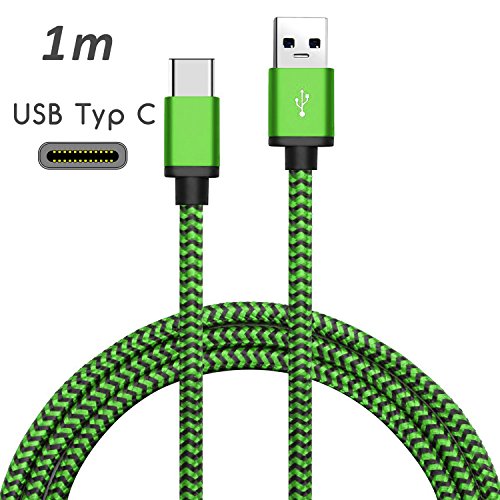 Original COVERLOUNGE – Nylon USB Typ C Kabel / Datenkabel / Ladekabel [2.1 A] für alle Samsung Smartphones mit USB Typ C Anschluss | Farbe: grün | Länge: 1 Meter / 1m - 2