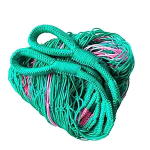 CRM TRADERS Handcrafted Nylon Rope Hammock Swing Hanging Net Mesh Sleeping Bed for Garden Outdoor -Pink and Tee Green