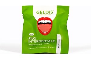 GELDIS Filo Interdentale Espandibile Cerato Nero, 30m - Rimuove Placca, Tartaro e Residui di Cibo, Protezione Completa, Gengive Sane, 100% Vegan