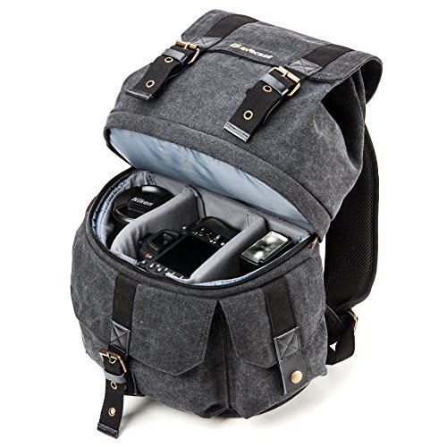 Evecase Verwandelbarer Schul- DSL-Kamera- Objektiv- Rucksack aus Leinen mit Regenschutz       schwarz  F  r Canon  Nikon  Sony  Fujifilm  Panasonic  P