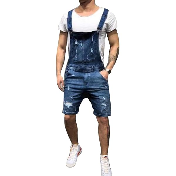 Pantalones Cortos De Peto Para Hombre - Estilo Vaquero Retro, Tirantes Ajustables, Holgado - Para Trabajo O Estilo Casual