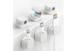 RVYEIOP 6 piezas de soporte de cable de escritorio blanco, organizador de cable, clip de cable magnético, organizador de cable de carga de teléfono móvil para el escritorio, el hogar y el coche