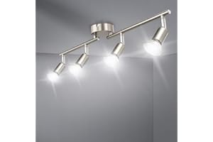 DINGLILIGHTING LED Ceiling Light Rotatable,4 Way Ceiling Spotlights (Brushed Chrome) for Kitchen,Living Room,Bedroom,4 x 3 W GU10 Bulbs Cool White 6000K,IP 20,Bulbs Included [Energy Class A++]