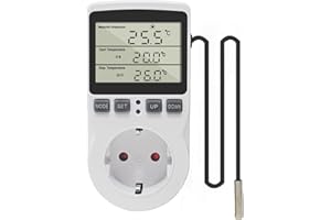 KETOTEK Prise Thermostat Regulateur de Temperature Numerique 220V Chauffage Refroidissement avec Sonde, LCD Prise Contrôleur de Température pour Frigo Incubateur Serre Ventilateur