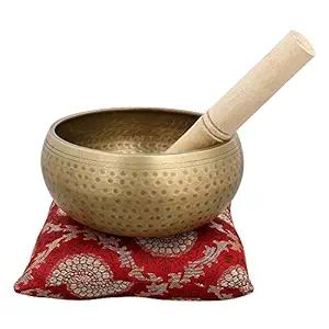 Shalinindia 5 Inches Bell Metal Tibetan Buddhist Singing Bowl Musical Instrument For Meditation With Stick And Cushion - Superior Quality