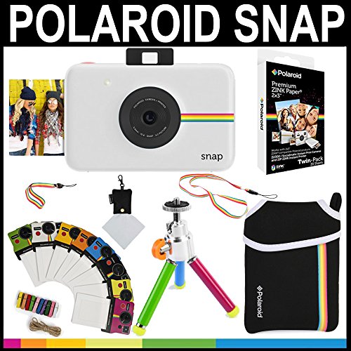 Polaroid - Cámara instantánea Polaroid Snap (Blanco) + Papel Zink 2x3 (paqute de 20) + Funda de Neopreno + Marcos para fotos + Set de accesorios