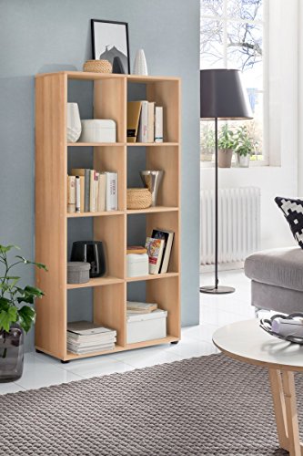 Dreams4Home Regal ‚Noah‘ weiß buche Sonoma Eiche Sägerau 70 x 142,5 x 29 cm Raumteiler 8 Fächer Holz Bücherregal, Farbe:Buche - 5