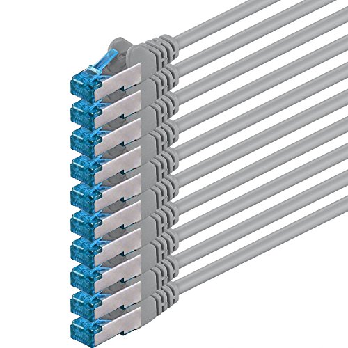 0,5m - CAT6a - Netzwerkkabel SET | grau - 10 Stück | CAT 6a | SFTP | S/FTP |doppelt geschirmt | PIMF | 500 MHz | kompatibel zu CAT 5 / CAT 6 / CAT 7 / DSL / Internet | 10/100/1000/10000Mbit/s | für Switch, Router, Modem, Patchpannel, Access Point, Patchfelder, X-Box, Spielkonsole, Smart TV
