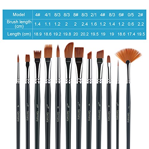UEETEK 12 Pcs Nylonhaar Ölmalpinsel Fächerpinsel Malerei Pinsel für Künstler Aquarell Acryl Ölmalerei - 2