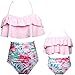 Produktbild Swallowuk Familie Passende Bademode Retro Hohe Taille Bikini Sets Sommer Strand Neckholder Bademode Mutter und Mädchen Badebekleidung (128, Rosa)