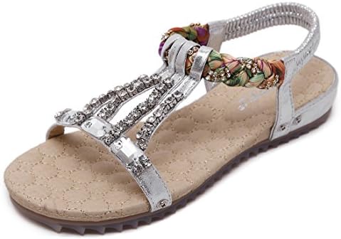 Ruiren Women Bohemian Beeded Sandals,Summer Flat Shoes for Ladies