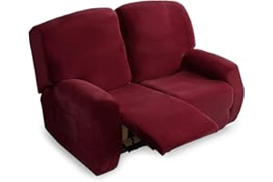 TOPCHANCES Recliner Chair Cover 2 Seater - Super Soft Velvet Stretch Recliner Couch Covers Sofa Chair Slipcover with Side Pocket for 2 Cushion Recliner Sofa for Furniture Protector (Wine Red)