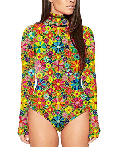 Vdual Mujeres Sexy Cuello Alto de Manga Larga Delgado Body Leotardo Bodycon Jumper Mono