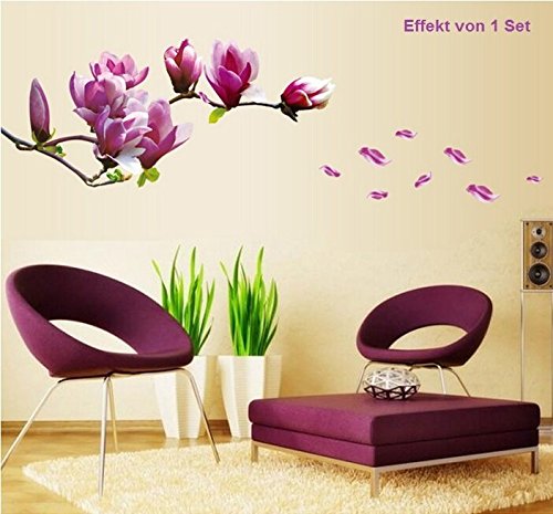 HALLOBO® XXL Wandtattoo Magnolie Blumen Magnolia Wandaufkleber Wandsticker Wall Sticker Wohnzimmer Schlafzimmer Deko - 4