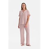 Dagi Kadın Pijama Takımı A&ccedil;ık Pembe Biyeli G&ouml;mlek Pantolon