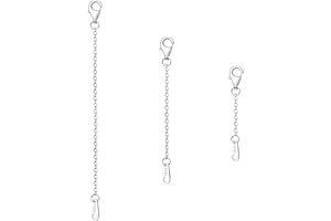 ELKFLEE 3pcs Sterling Silver Necklace Extenders, 1/2/3 Inches Necklace Lobster Clasp Extender Chain Safety Chain Extender for Necklaces Bracelets Jewelry Making Women Men Simple Fashion (Platinum-Colored)