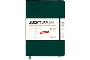 LEUCHTTURM1917 367651 kalendarz tygodniowy średni (A5) na rok 2024, miękka okładka, Forest Green, niemiecki, 12 miesięcy