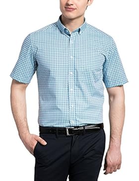 ETERNA Herren Kurzarm Hemd Modern Fit Button-Down-Kragen mehrfarbig kariert Brusttasche mit Patch 8637.31.C143