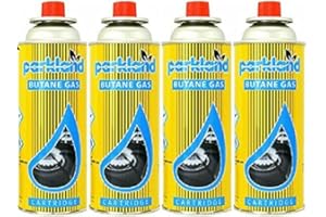 SK MERCHANDISE 4 Butane Gas Bottles & Blow Torch Heater Cooker Canister Camping BBQ Home (4 Canisters)