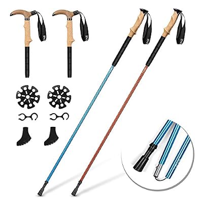 INTEY Bâton de Marche pour Randonnée Bâtons de Marche Nordique Bâton d'Alpiniste Pliant Anti-choc Alpenstock, Réglable Pôle 3 Segments Poignée Alliage d'Aluminium Voyage Lot de 2