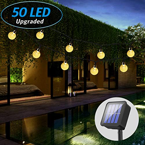 Criacr Solar Lichterkette Außen Kugeln, 7M 50 LED Solarlichterkette, Glgühbirnen Lichterkette, 8 Modi, Außenlichterkette IP65 Wasserdicht für Garten, Terrasse, Hochzeiten, Partys Deko (Warmweiß)