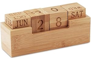 notrash2003 Calendrier perpétuel en bois de bambou pour bureau